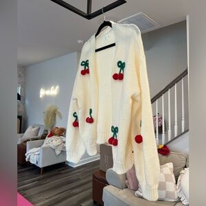 Cherry Embroidered Cream Sweater